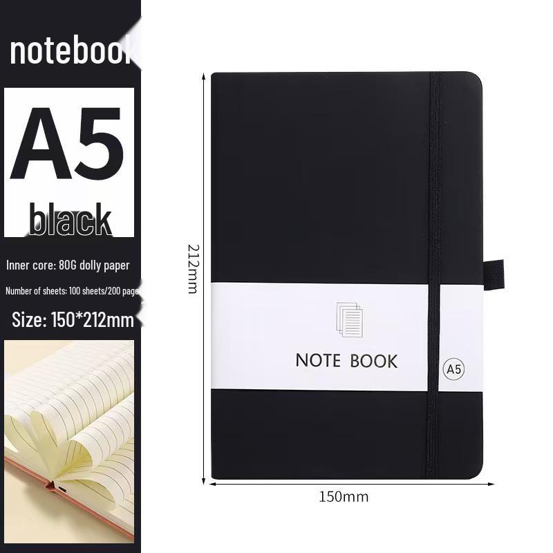 A6/A5 Elastic Band Color Pocket Notebook - Leather Feel, Portable Student Memo