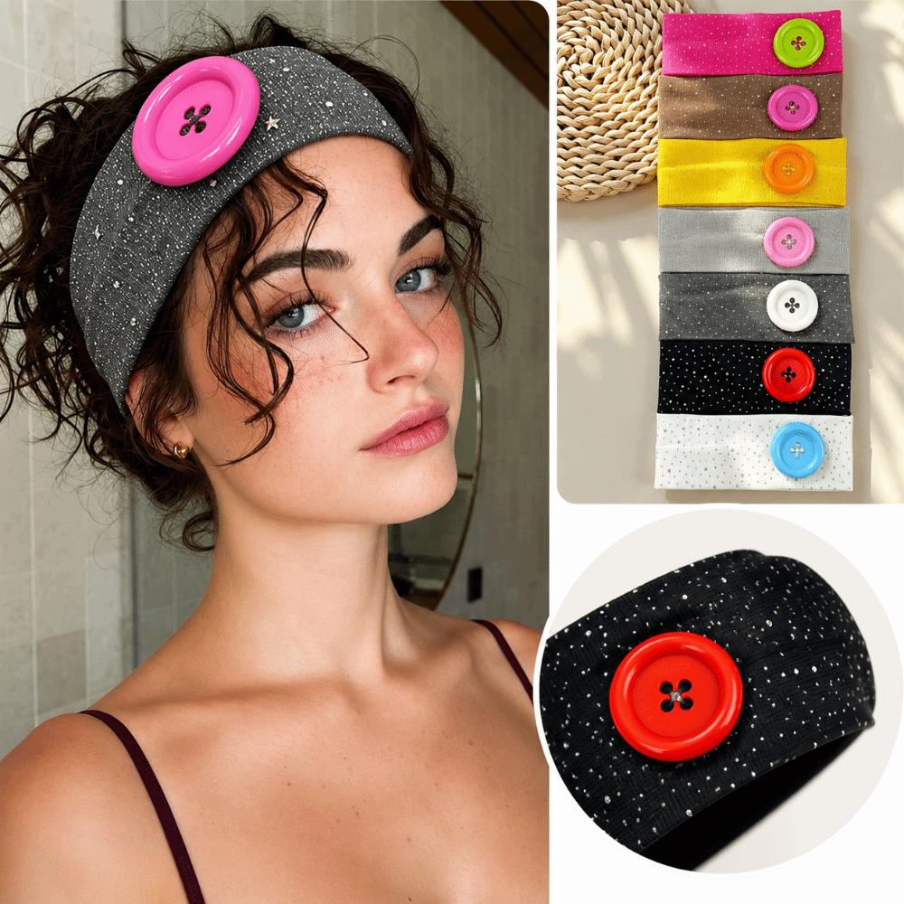 New Large Button Button Hairband Colorful Vintage Style Elastic Hairband Stretchable Polyester Retro Headband Women