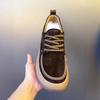 Men's Shoes Retro Frosted Leather Thick Soled Casual Brown Lace Up Trendy Fashionable Height Increasing Kangaroo Loafers