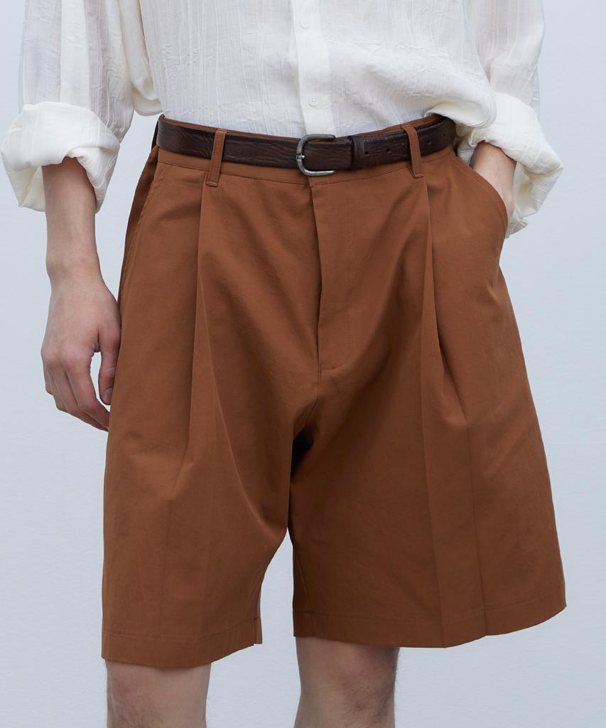 TRIP LE SENS Washed Cotton Single-Pleat Bermuda Pants _Washed Black