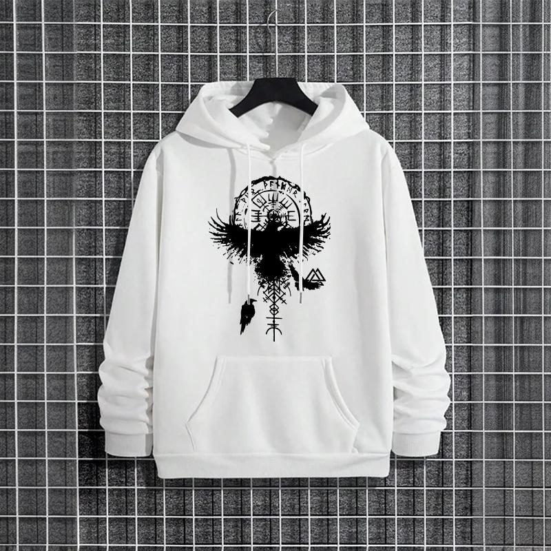 Raven Print Man Fashion Hoodie 2025 New Urban Streetwear Hooded Sweatshirt Male Trendy Hip Hop Style Autumn Winter Casual Hoody