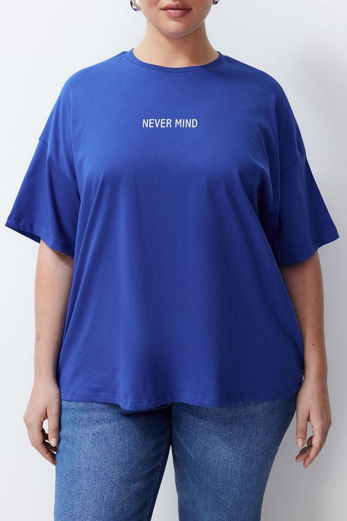 Damska Koszulka Dzianinowa Oversize w Dużym Rozmiarze z Czerwonym Napisem