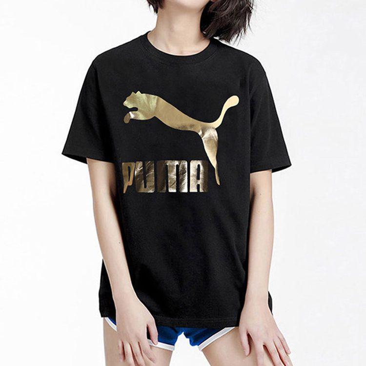 PUMA Set in Sleeve T Shirt Women's Black Gold 579406-83