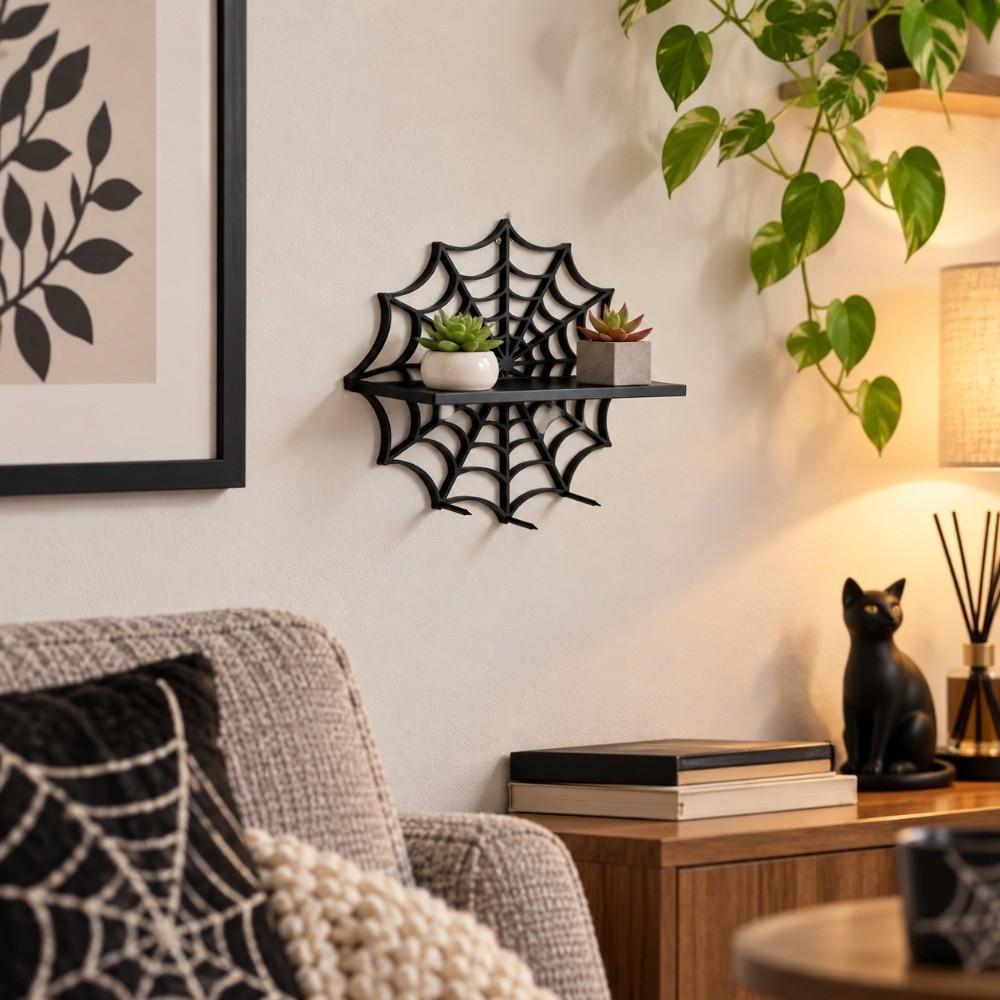 Black Halloween Floating Shelf Spider Web Wall Storage Rack Wall-Mounted Shelves Living Room