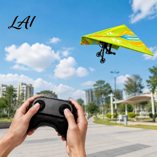 Toddlers Aircraft Building Toy Remote Control Paper Airplane Kit with 16/32 Colorful Paper DIY Electric RC Plane Gyro Stabilizer Glider Assembly