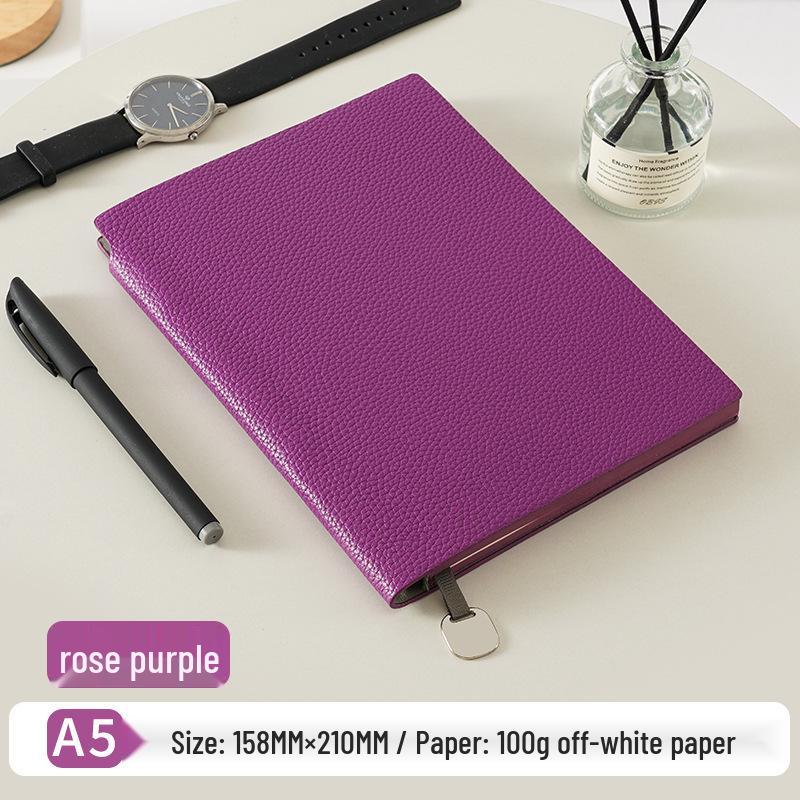 New Lychee Grain A5 Faux Leather Business Notebook Set, Thick Soft Cover, Practical for Everyday Use