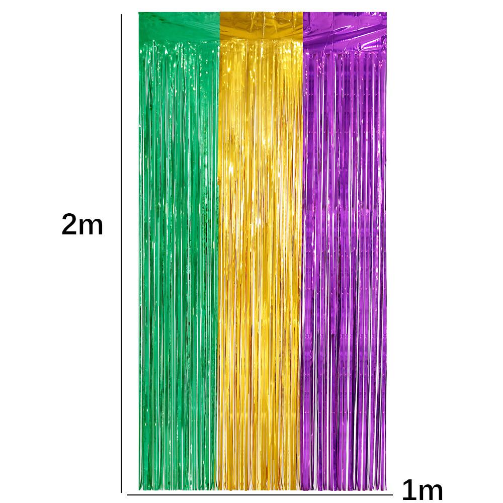 Gold Enchanting Green Purple Rain Curtain For Stunning Mardi Gras Setup Event