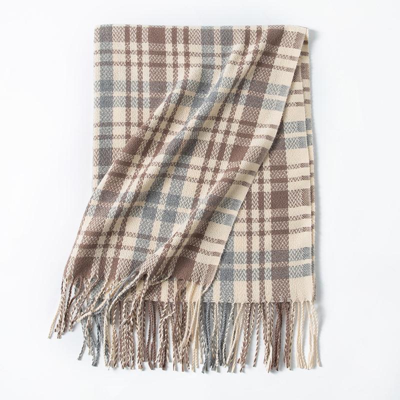 British Plaid Scarf Women's Autumn and Winter New Versatile Couple Long Warm Double-sided Thickened Retro Scarf