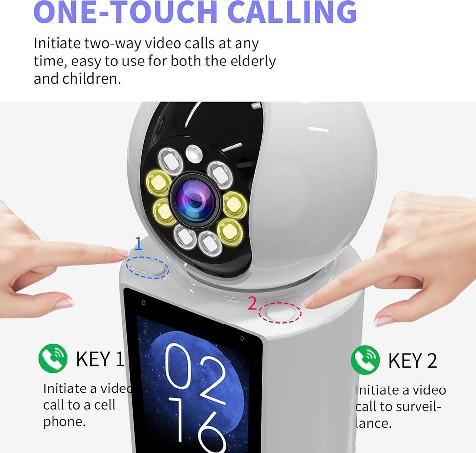 HD 2.8Inch Screen One Key Call Video Phone Wireless PTZ IP Dome Camera AI Humanoid Elder Care Baby Monitor