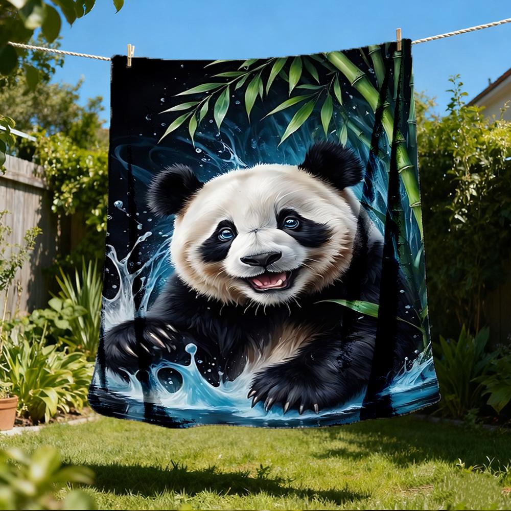 1pc Panda Bamboo Outdoor Blanket - Soft Flannel Cozy for Travel & Camping - All-Season Warm Bed Cover, Machine Washable yy251229104