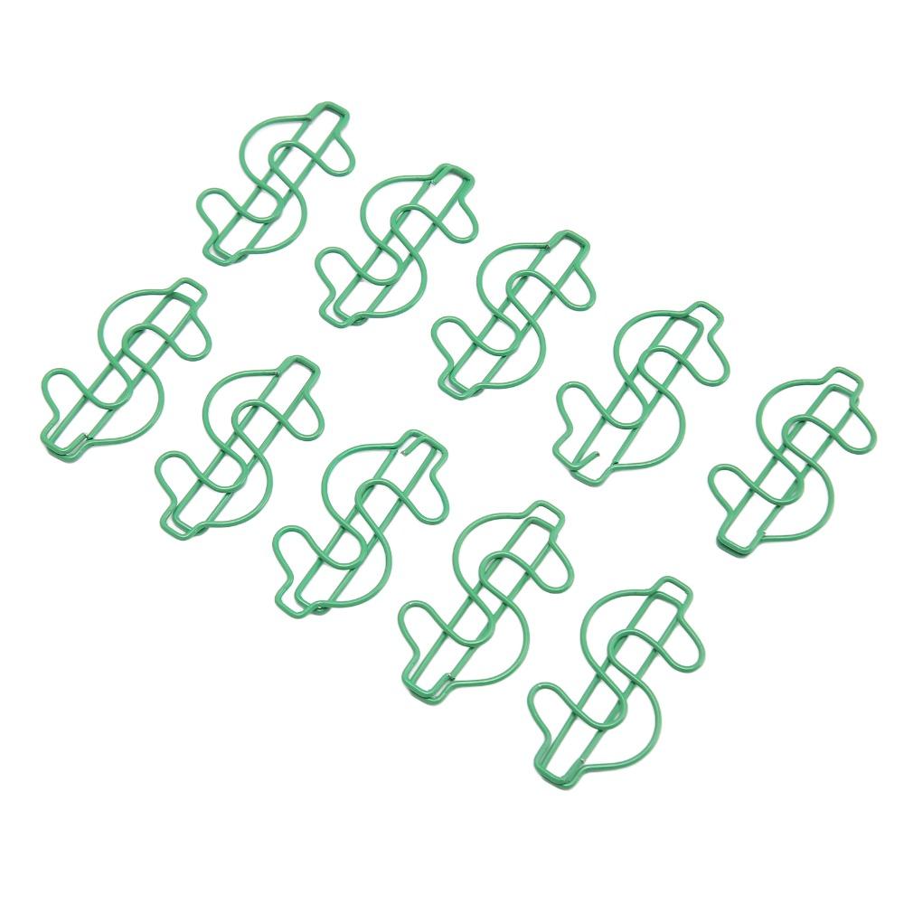 100 Pcs Dollar Shaped Dollar Shape Paper Clips Plastic-coated Metal 4.5*2cm Metal Paper Clips Green Prevent Slip