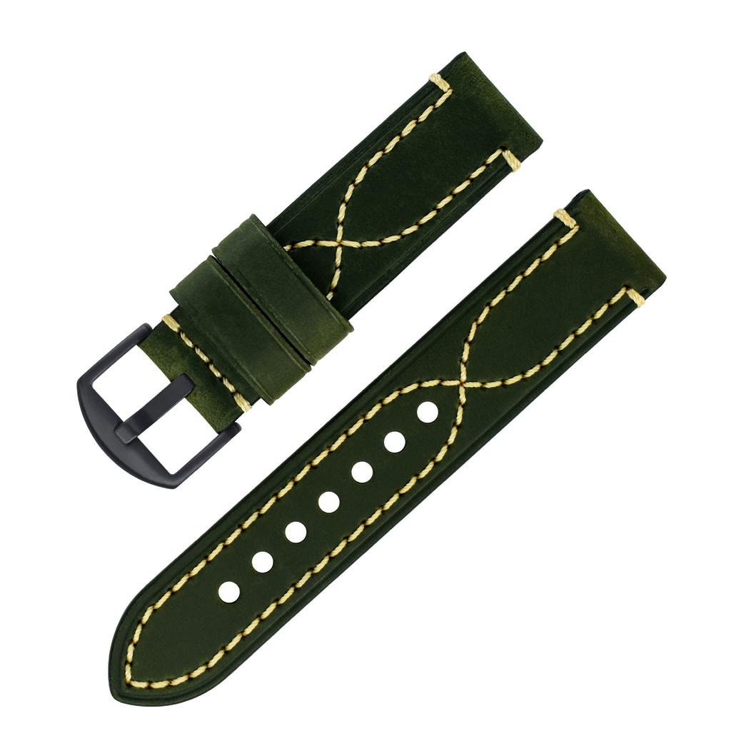 Cinturino per Orologio in Vera Pelle Crazy Horse Morbido Durevole Sostituzione Cinturino per Orologio in Pelle di Vacchetta per Orologi Smart Universali 18mm 20mm 22mm 24mm 26mm
