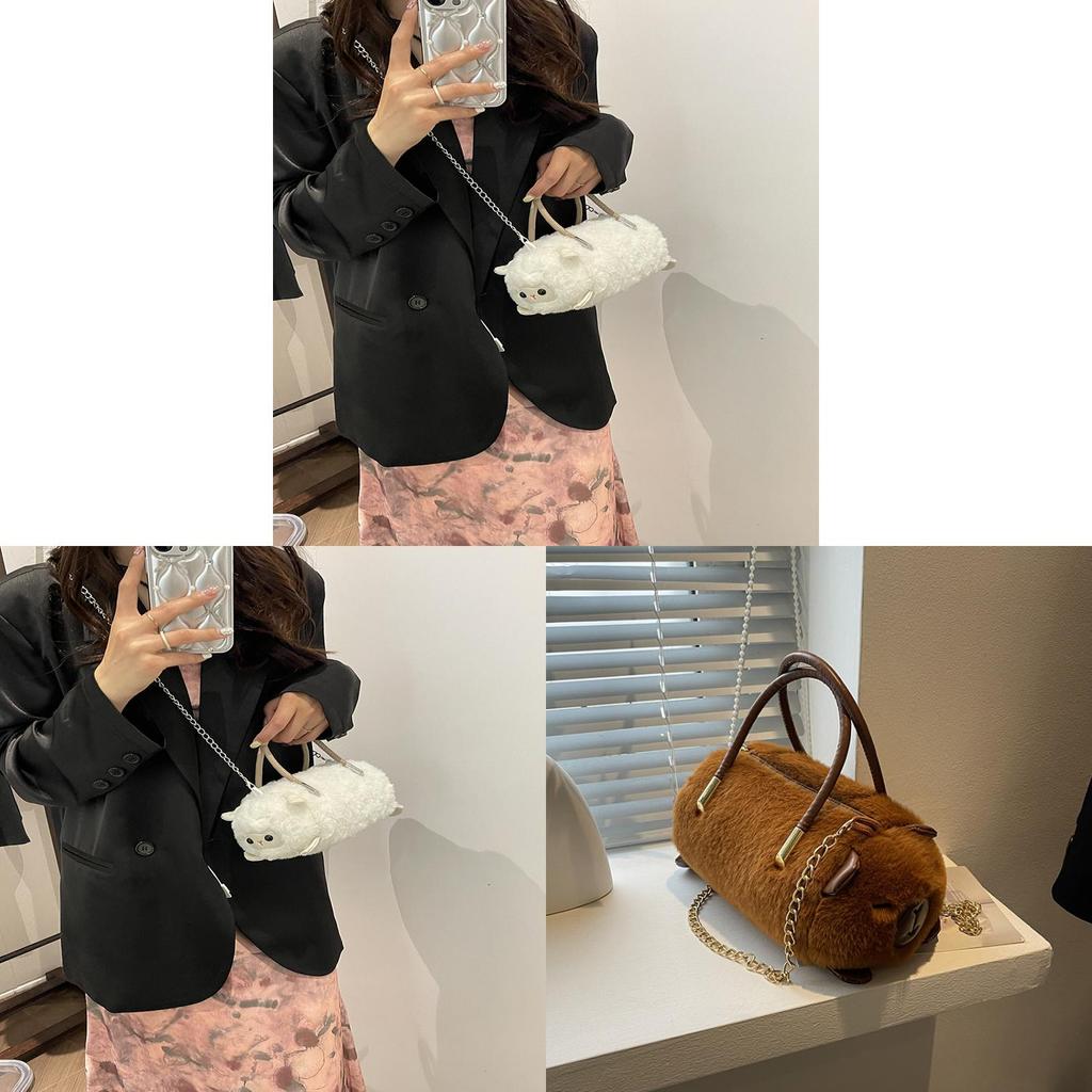 Plush Capybara Bucket Bag For Women With Zipper Closure And Crossbody Style For Daily Use