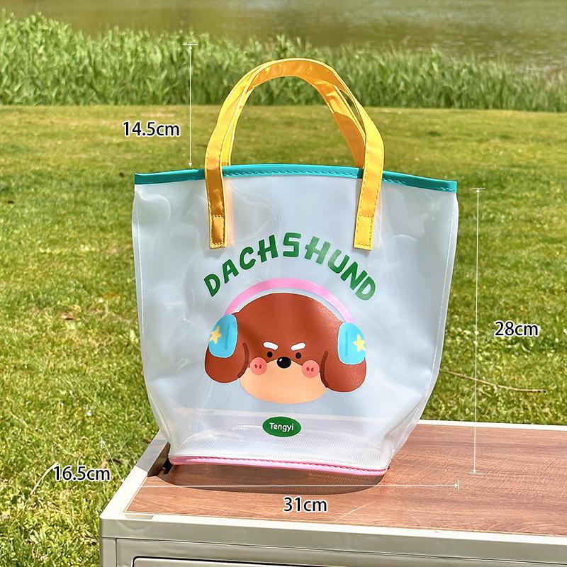 Jelly Beach Bag Waterproof Kawaii Print Pvc Storage Bag Transparent Travel Handbag Shoulder Bag Shopping Bag With Cute Pendant