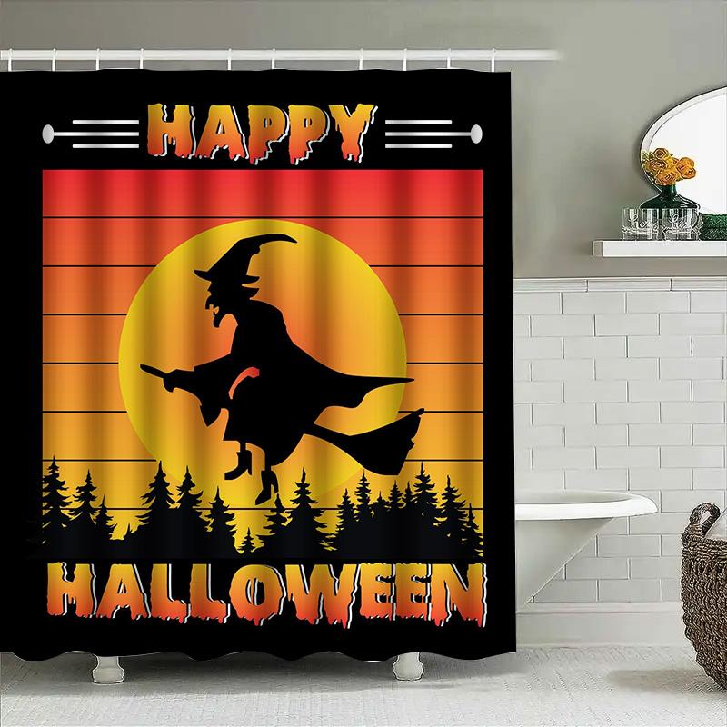 

1Pcwitch Broom Halloween Shower Curtain Spooky Witch Decor For Bathroom Kids Girls Room Decoration W60H190(CM)-1 Pcs