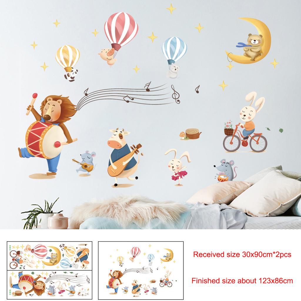 Cartoon Animal Wall Sticker Music Party Plane Balloon Decor Kids Room Nursery Vinyl Removable Decals