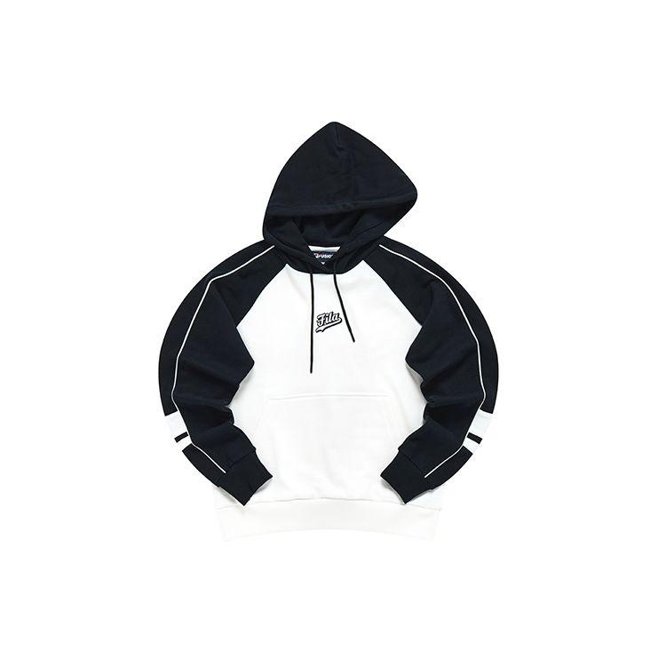 Fila Fusion Color Block Letter Embroidered Hooded American Casual Sports Sweatshirt Women sweatshirt White T11W312210F-WT