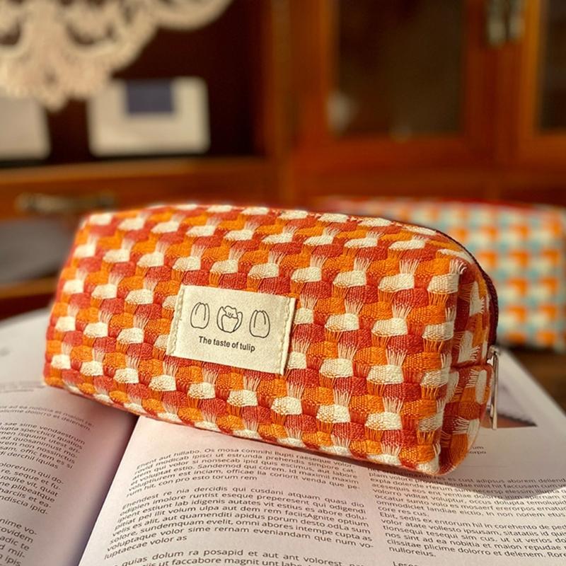 Woven Fabric Pencil Case Large Capacity Pencil Bag Multipurpose Pen Pouches for Students Women School Office Daily Use