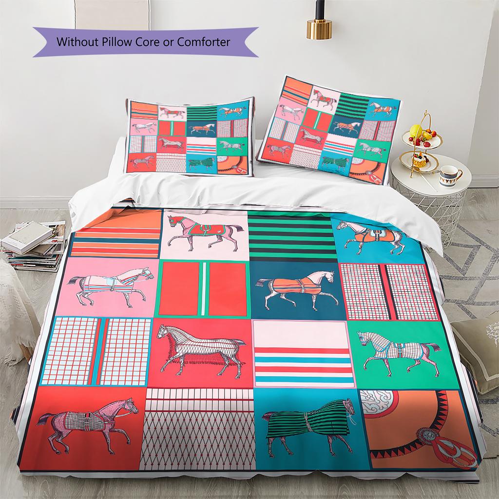 Horse Art Pattern Pattern Bedding Quilt Set Quilt Cover Pillowcase Home Decoration Gift (1 * duvet cover + 2 * pillowcase, without core)