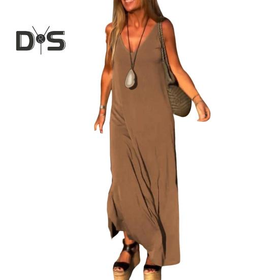 Γυναικείο καλοκαιρινό αμάνικο φόρεμα Cami Casual φόρεμα μάξι με σπαστό λαιμόκοψη Φαρδύ φόρεμα παραλίας Sundress Ταξιδιωτικές διακοπές