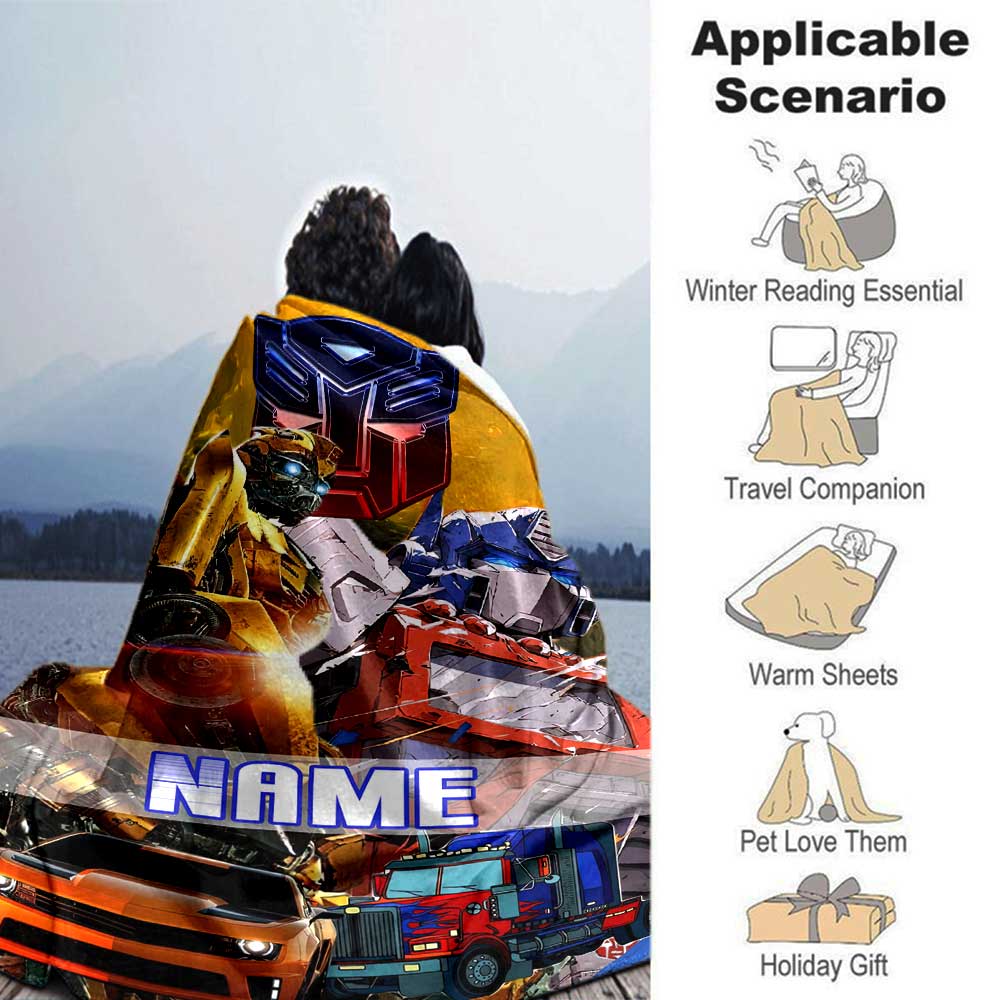 Transformers Fans (2) Customize Text Blanket Throw Customizable Blanket Soft & Cozy Perfect for Chair Livingroom Home Decor Bed All-Season Use
