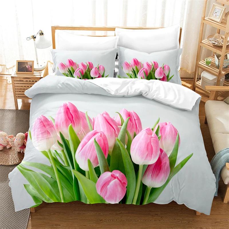 Tulip Quilt Cover 220x240 Duvet Cover Set Double bed 200x200cm 3D Flower King Bedding Sets Twin Size 3PCS 2PCS Single 140x210