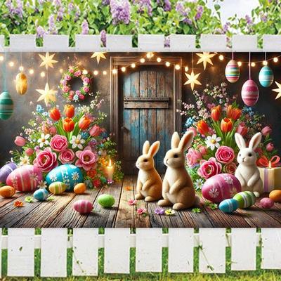 Cartoon Easter Photography Backdrop 180*110cm Flowers Grass Easter Hanging Banner Colorful Polyester Poster Photo Props