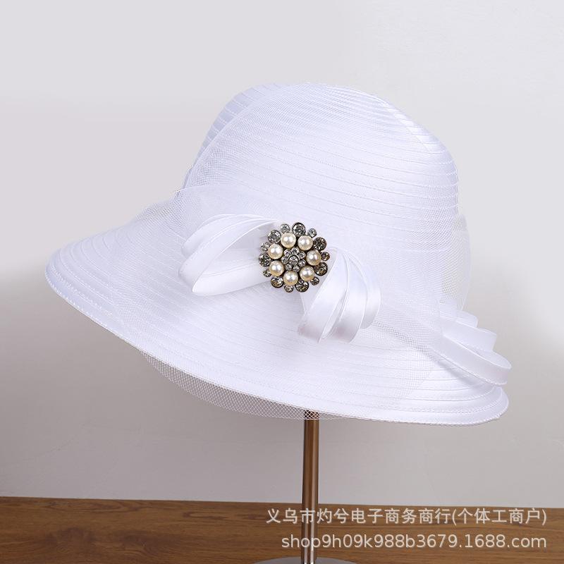 New flower mesh gauze hat women's spring and summer face covering sunscreen basin hat British retro sunshade elegant bow bucket hat