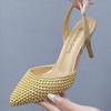 Classic New 7cm Shallow Mouth Pointed Sandals Silver Pearl Fine Heel Sandals Bridal Wedding Photography Casual Pearl Shoes 43