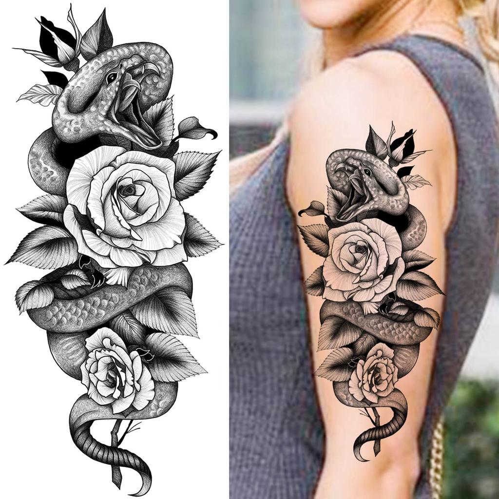 1 Sheet Black Flower Temporary Tattoos For Women Girls Realistic Fake Flora Floral Peony Tattoo Sticker Body Art Painting Decal