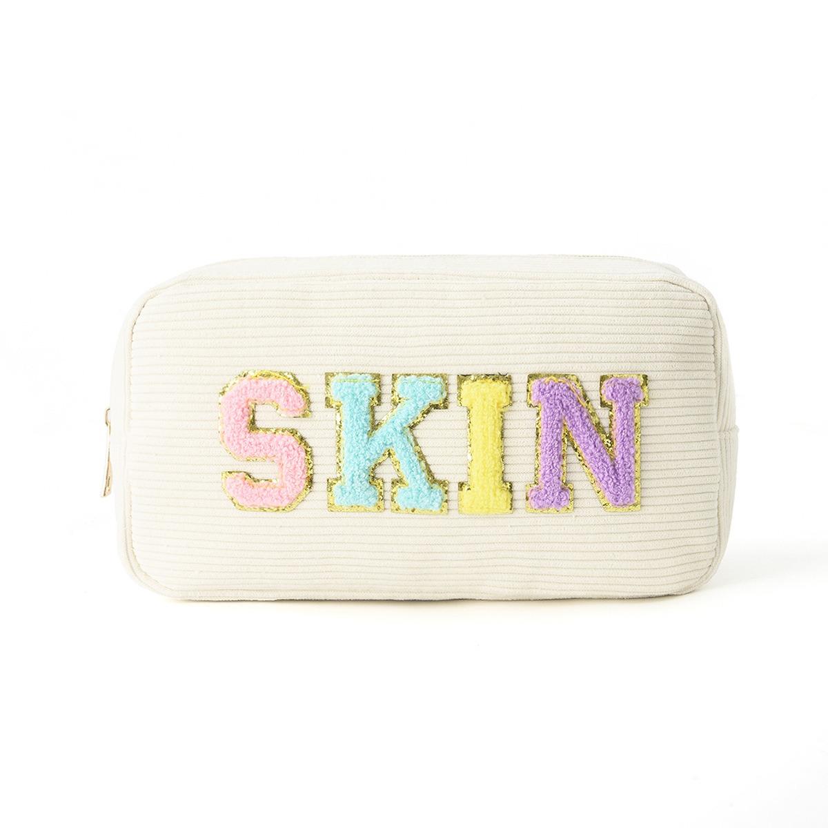Embroidery storage bag Corduroy letter cosmetic bag Portable toilet bag Large capacity cosmetic bag бежевый