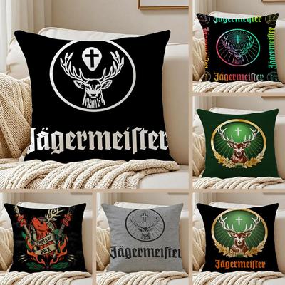 Poszewka na poduszkę Jägermeister Logo Jedwabisty Krótki Plusz Poszewka na poduszkę do sofy Ukryty zamek Błyskawiczny Miękki Pyłoszczelny Pokrowiec do wystroju domu