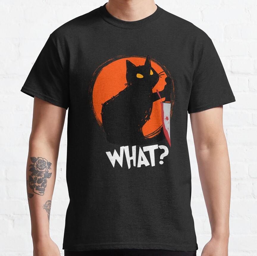 1019 Cat What Murderous Black Cat with Knife Gift T Shirt for Cat Lover 100 Cotton Graphic Tee Short Sleeve Clothes