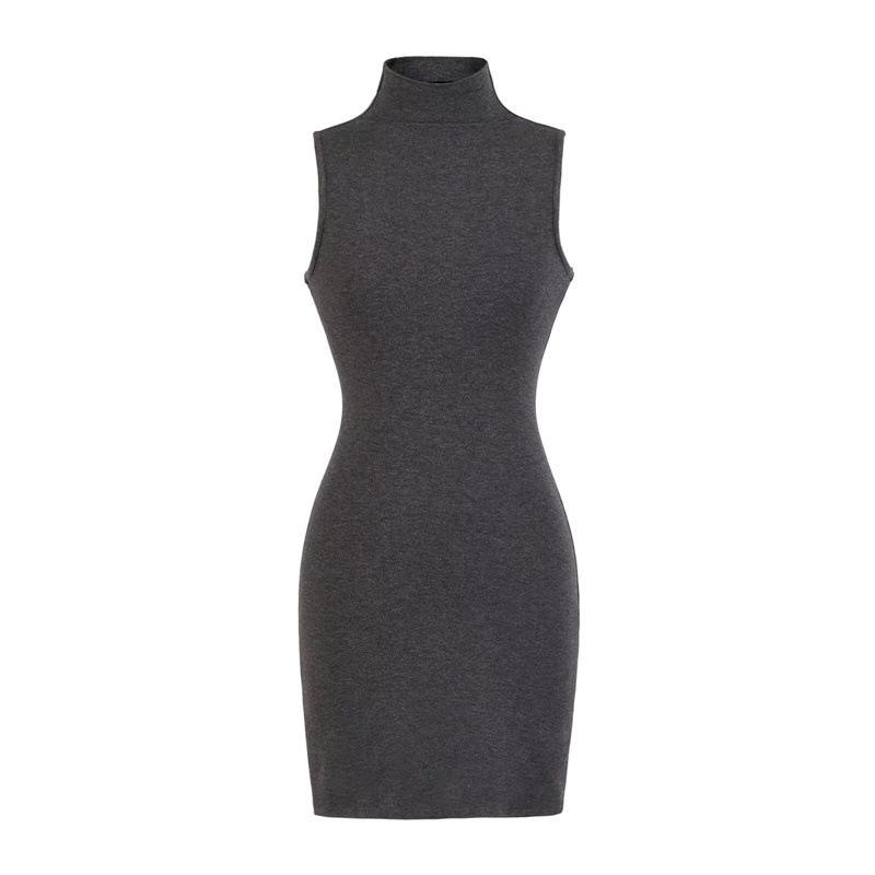 Women's Sleeveless Bodycon Dress: Retro, Mature Style, Stretchy, Slim-Fit, High-Neck, Sexy Short Skirt