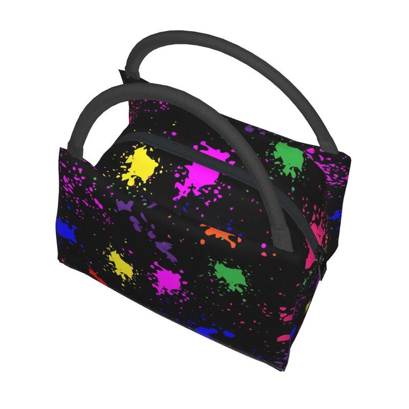 Colorful Paint Splatter Art Thermal Lunch Bag Reusable Waterproof Cooler Insulated Lunch Box Bento Tote for Work Travel Picnic