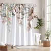1 Elegant floral watercolor shower curtain-white and pink roses with green leaves and red berries, machine washable for bathroom
