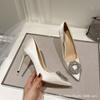 White high heels women's 2025 new rhinestone pointed thin heel design sense niche French small high heel single shoes women