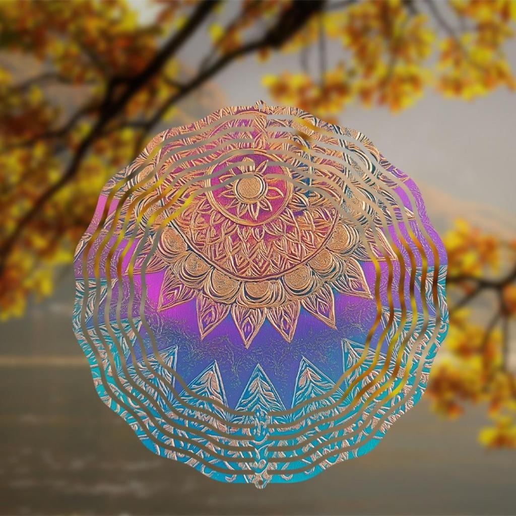 60 Inch Large Metal Wind Spinner Garden Decor with 360 Degree Rotating Hook Elegant Mandala Design No Battery