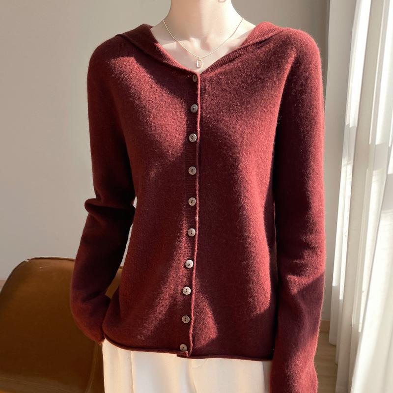 

Женский весенний вязаный кардиган с капюшоном - Тонкий бесшовный свободный повседневный свитер M