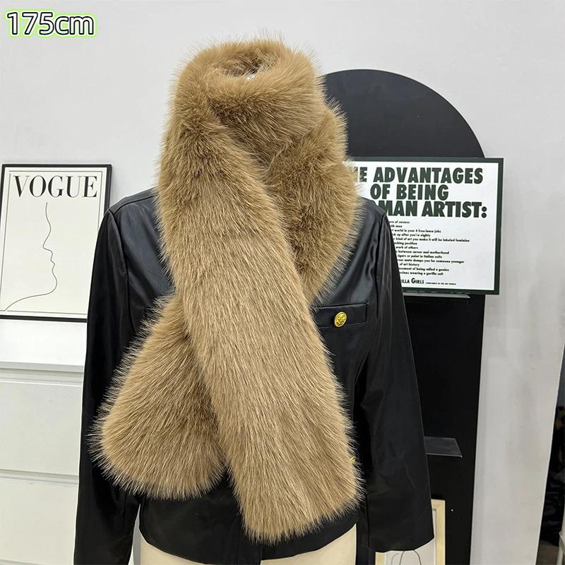 Fake Fur Long Scarf Soft Plush Fur Decor Winter Fluffy Warm Scarf Thick Luxury Wraps Shawl For Women