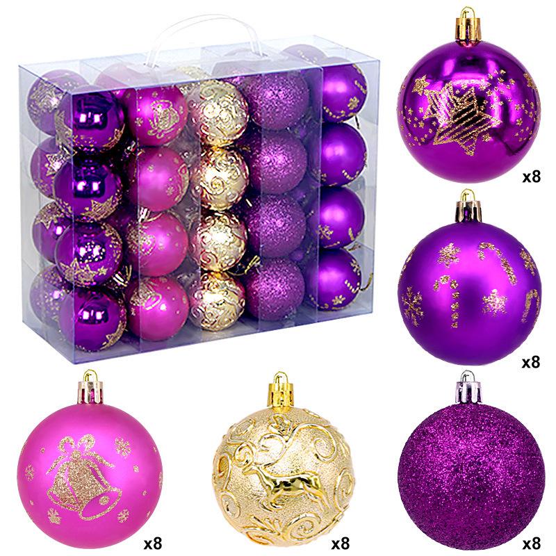 Purple & Gold Christmas Ornament Ball Set - 40pcs, 6CM Electroplated Plastic