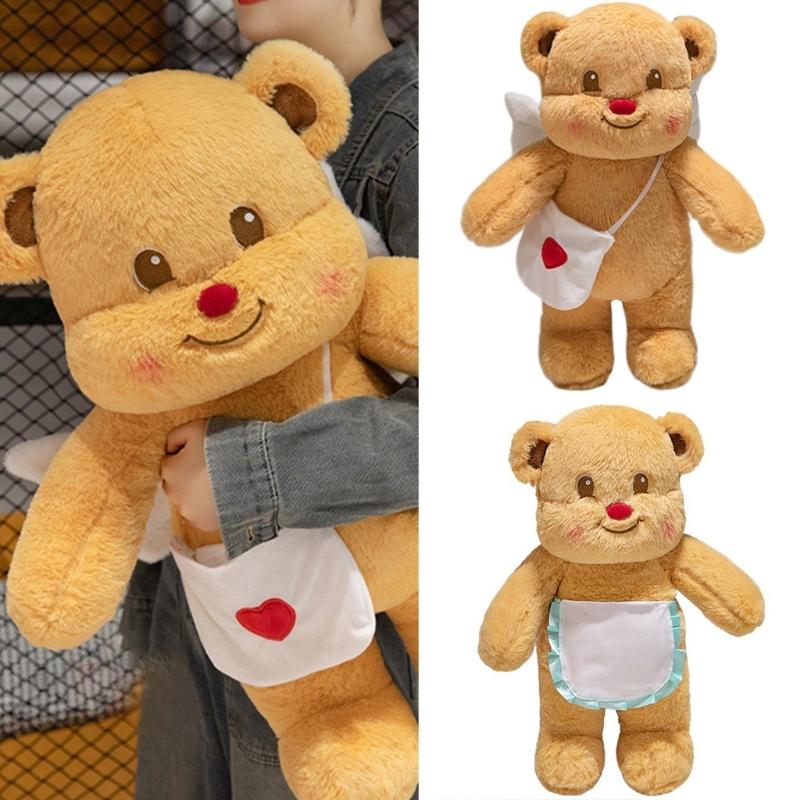 Bear Plush Toy Soft Plush Butter Angelic Bear Cushions with Apron Designs for Comfort Styles Winged Bear Throw Pillow