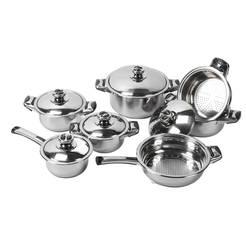 Set de vase din oțel inoxidabil Conducție uniformă a căldurii Oale Tigăi Oală pentru supă Grătar pentru aburi Kit de gătit pentru