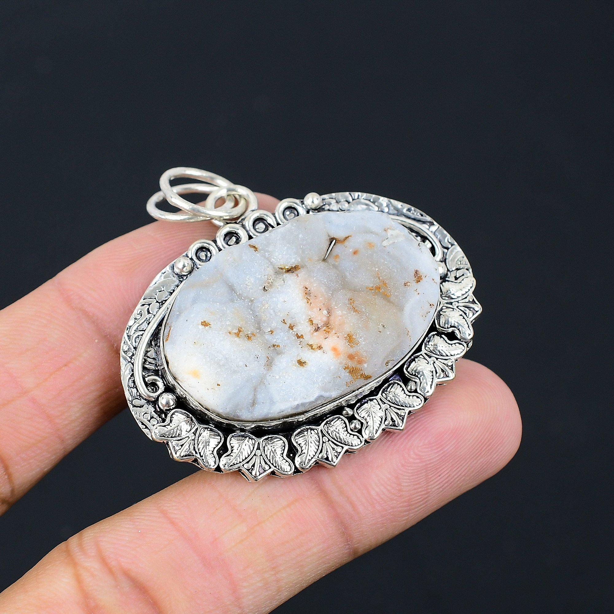 Sisters Day Deal Sterling Silver Oval Geode Agate Druzy Stone Pendant Jewelry