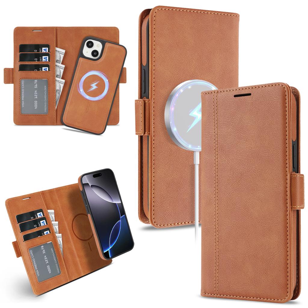 For iPhone 15 Case Detachable 2 in 1 Leather Wallet Phone Cover Compatible with MagSafe