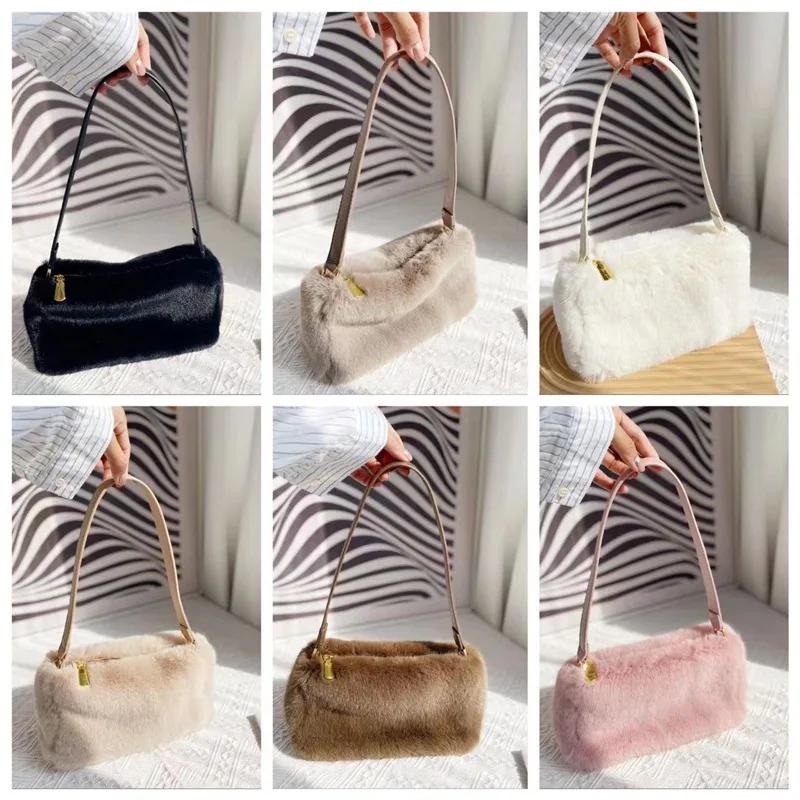 Winter Casual Portable Women's Plush Shoulder Bags Simple Commuter Ladies Furry Underarm Bag Versatile Faux Fur Female Handbags
