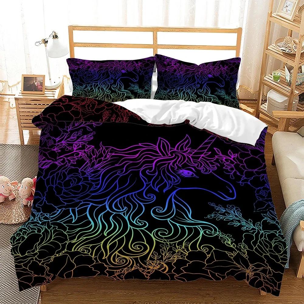 

Comforter Rainbow Unicorn Bedding Set Kawaii Cartoon Animal For Boys Girls 2/3Pcs Twin Single Double Queen Size S Comforter (quilt)-EU Single(135*200cm)3pcs