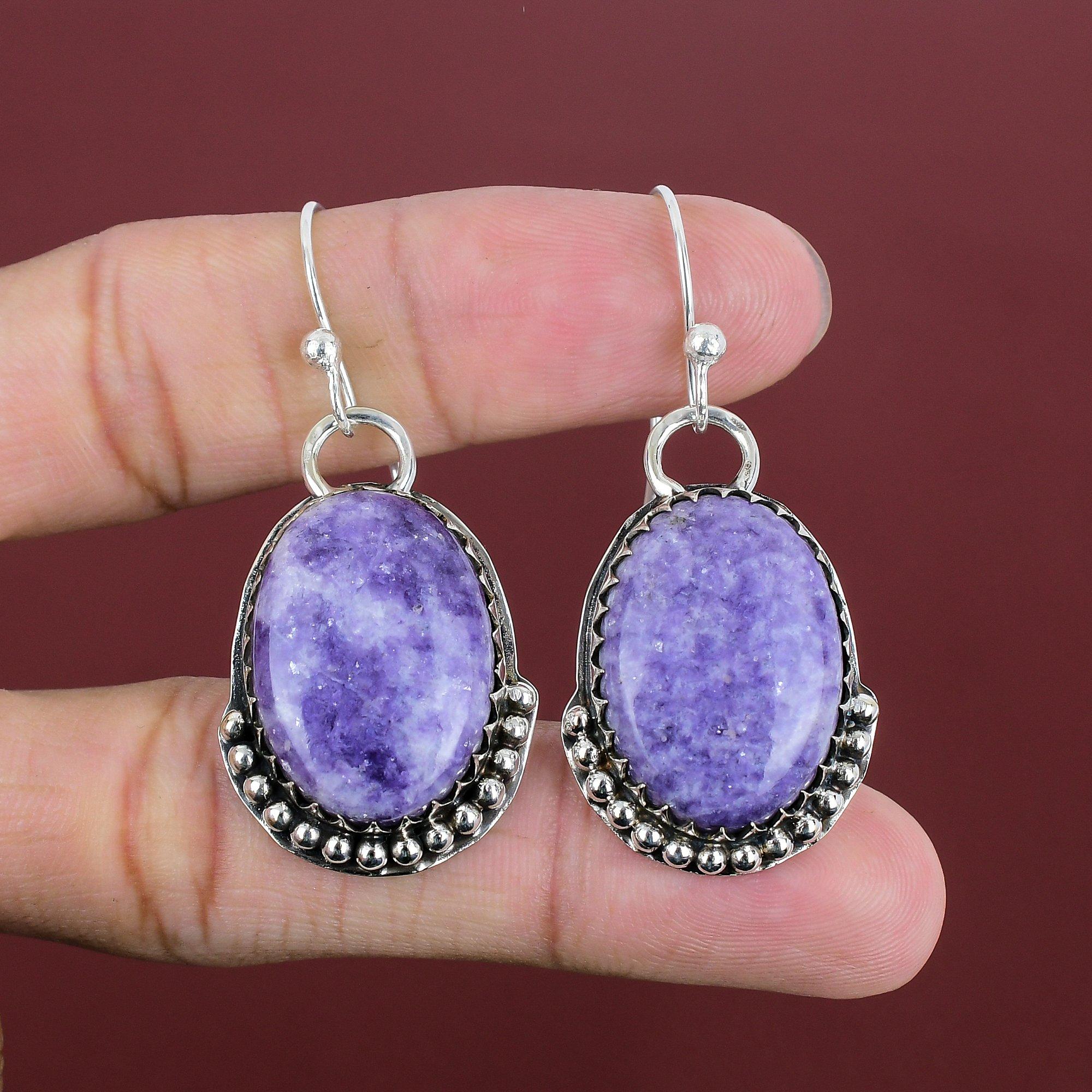 Lepidolite Earrings Natural Gemstone Earring 925 Sterling Silver Earring Handmade Jewelry Drop Earrings Gifts For Friend Birthstone Earring