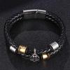 European & American Men's Woven Leather & Stainless Steel Bracelet
