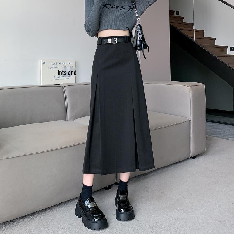 Wool Blend High-Waist Midi Skirt - Women's 2025 A-line Bodycon for Autumn/Winter